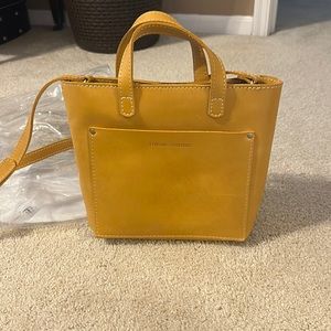 Portland leather good mini crossbody tote in sunflower